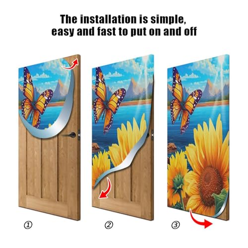 FLildon Beach Sunflower Butterfly Door Cover Decoration, Party Accessory Porch Decor for Festive Ornament Room Door Covers 36 x 98 Inch