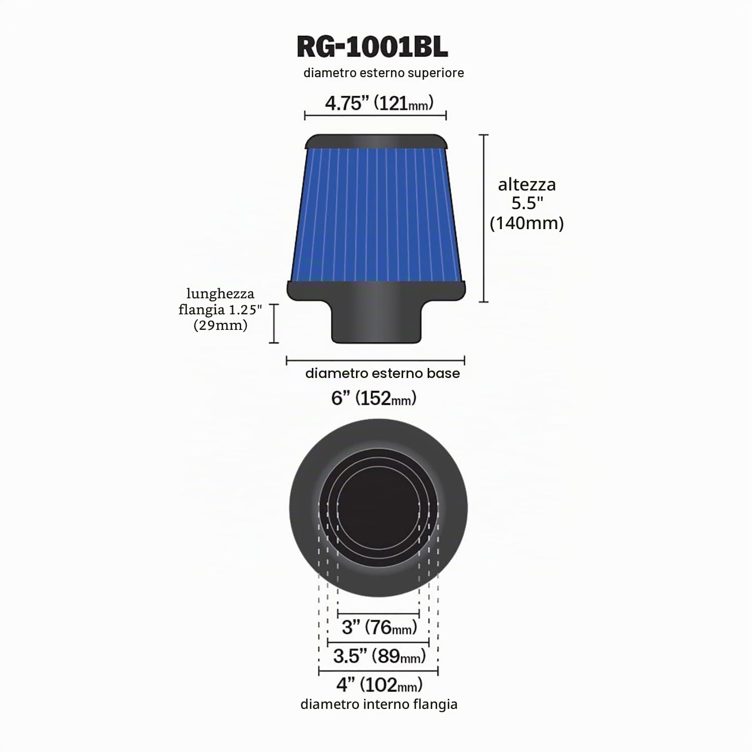 K&N RG-1001BL Filtro universale Auto e Moto