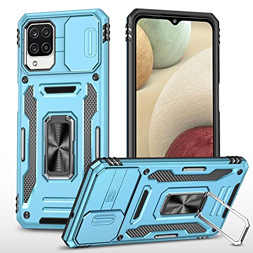 Image of Slide Camera Cover with Ring Holder Mobile Phone Case Cover for Samsung Galaxy A12 / M12 / F12 (Blue)