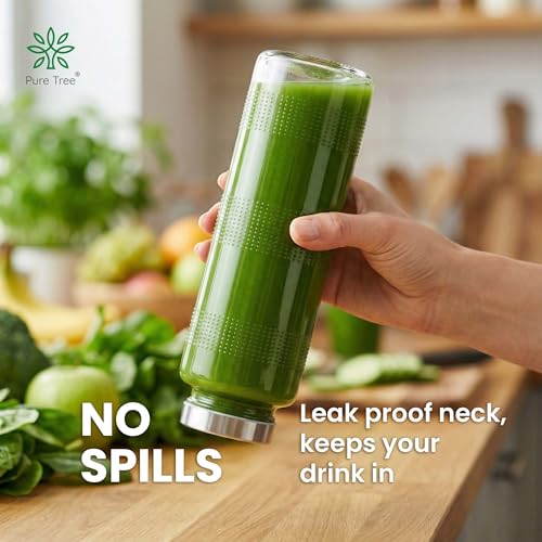Image of Glass Water Bottle | Round 750 ml | Leak Proof Cap | Food Grade Transparent Glass Bottle For Fridge, Milk, Smoothie and Juice | Travel Water Bottle | Pack Of 6