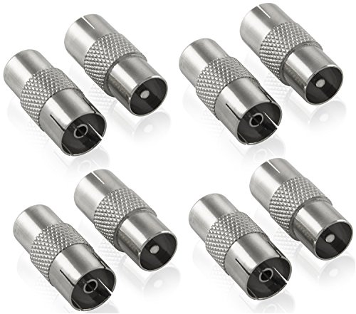 POPPSTAR 8x SAT Adapter (IEC Antenna Socket to Antenna Plug) for Coaxial and Antenna Cables Silver Plated