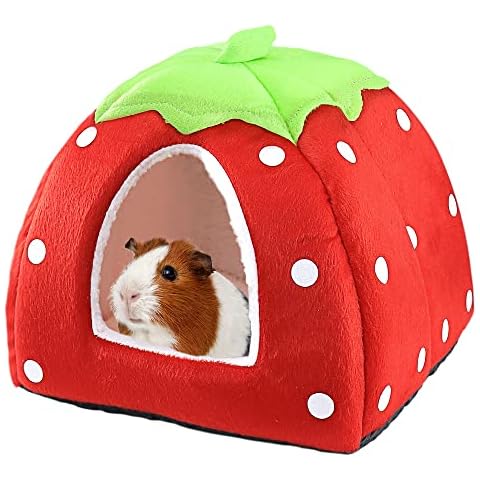Mygeromon Small Pet Bed for Small Rabbit Guinea Pig Hamster Bunny Animals Warm Sleeping House for Winter (Red) Cover