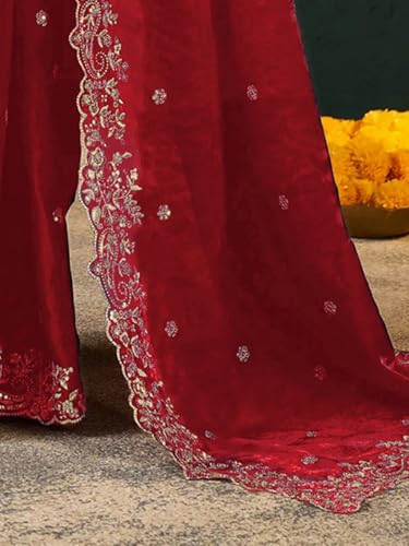 Image of SIRIL Women's Tissue Silk Sequence Embroidery Saree with Unstitched Blouse Piece