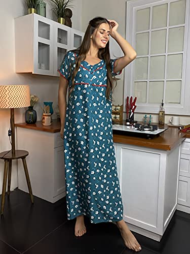 Image of Evolove Women's Cotton Long Maxi Maternity Feeding Night Gown with Pockets, Super Soft Comfortable (LNG-Feeding)