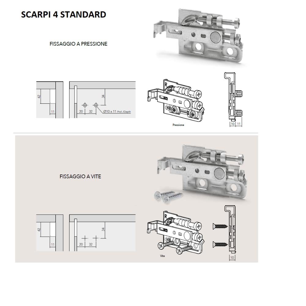 Evotrade Coppia Ganci Attacco Pensili Mobili Sospesi - SCARPI 4 - opzione Anti Ribaltamento o Fissaggio a Vite o Pressione (Anti Tilt - Fissaggio a Vite, Cover Antracite)