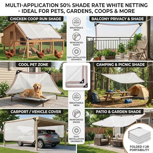 Filet d'ombrage blanc 50% 2x7m avec œillets pour serre et jardin - 8