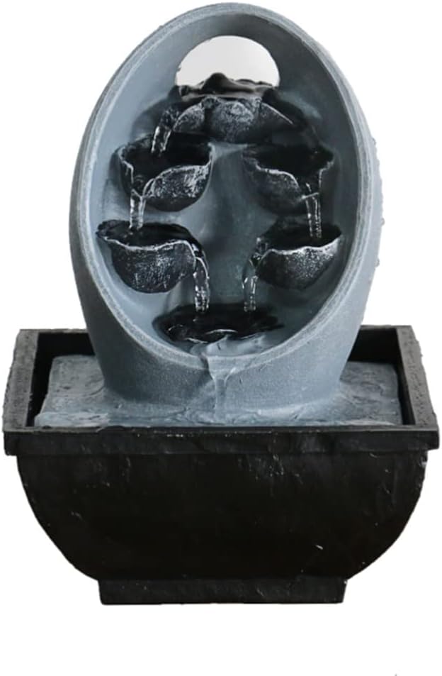 Desktop Fountain Lucky Tabletop Fountain 7.5in Tall,Resin Desktop Fountain Miniature Indoor Humidifier Decoration Landscape Creative Gift Flowing Water Ornament,Oval