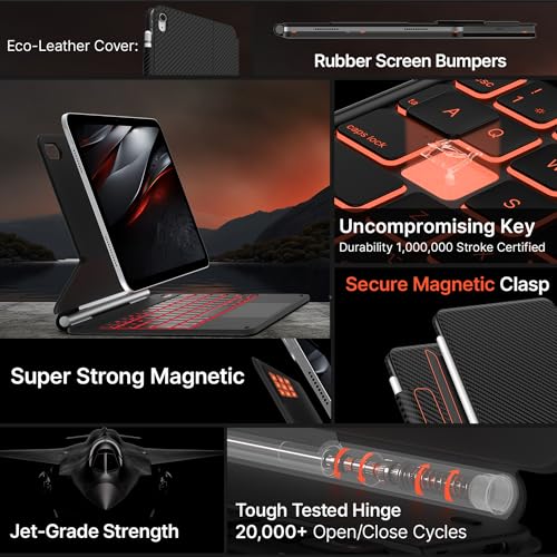 Image of typecase Edge Keyboard Case for iPad 11th Gen A16 (2025) & 10th Gen 10.9 inch (2022) - Multi-Touch Trackpad, 11-Color Backlit Magic-Style Keyboard - Floating Magnetic Stand, Pencil Holder - Carbon Fiber