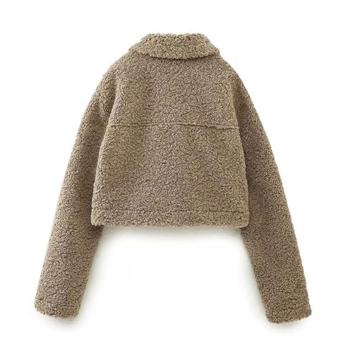 Casual Faux Lamb Wool Short Women Winter Coats Turn Down Collar Pocket Autumn Jackets4