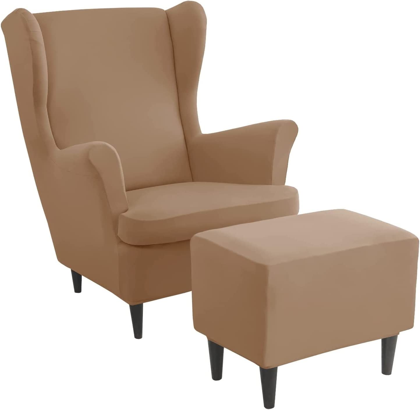 Aqigr #4 Stretch Wing Chair Cover Set, 2 Piece Wing Chair Slipcover With Ottoman Cover Wingback Chair Cover Jacquard Wingback Chair Slipcover Footstool Protector Covers For Dogs (Color : )