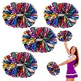 4 Pcs Metallic Cheerleading Pom Poms, 12Inch Cheerleader Pompoms with Baton Handle for Kids Adults School Team Sports Games Dance Cheering (Colorful)
