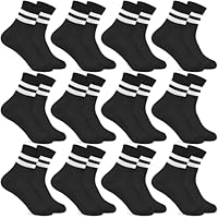 KOOOGEAR 12 Pairs Junior White Black Cotton School Sports Socks Soft Comfortable Kids Crew Walking Athletic Boys Girls Ankle Socks 6-12 Year ﻿