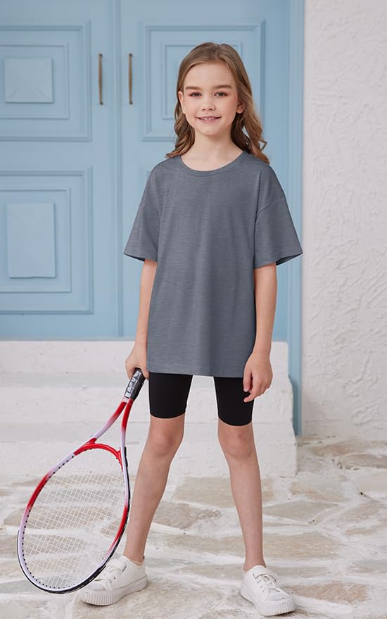 Image of ZDC Girls Short Sleeve T Shirts Kids Summer Oversized Tops Trendy Crewneck Basic Tees 5-14 Years