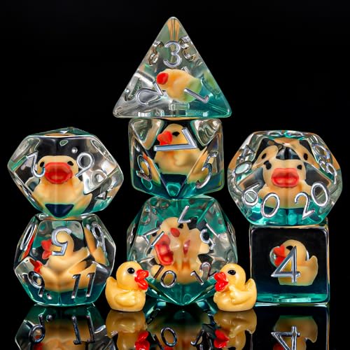 Weyano Yellow Duck Resin D&D Dice Set, 7pcs Polyhedral Dice (D4, D6, D8, D10, D12, D20, D%) for Dungeons and Dragons, RPG, MTG