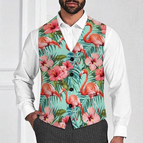 Tropical Flamingos Hibiscus Flowers Novelty Men's Suit Vest Casual Formal Dress Vests Business Waistcoat2