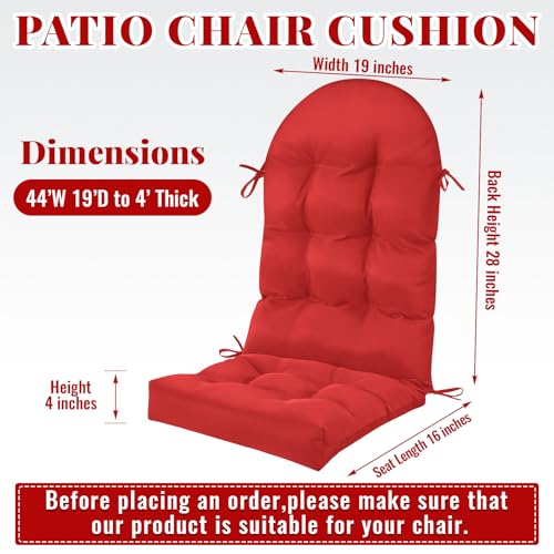 Image of Geelin 2 Pcs Outdoor Patio Chair Cushion Thick High Back Adirondack Chair Cushion Tufted Weather & Fade Resistant Anti-Slip Outside Rocking Chairs Pads with Ties 44 x 19 x 4 Inch (Red)