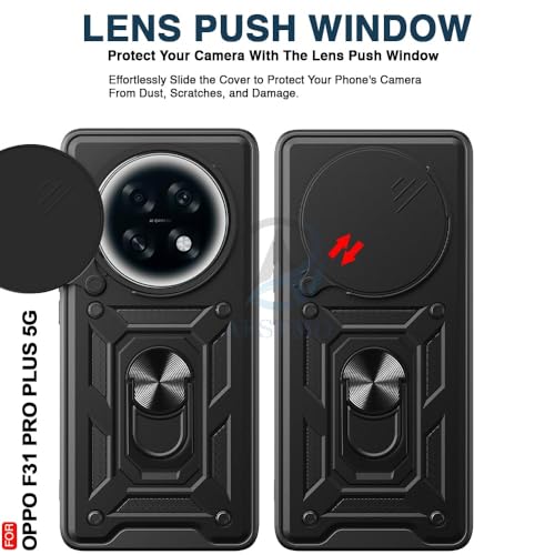Image of AIBEX Back Cover Compatible for Oppo F31 Pro Plus | D10 Tough Armor Case | Sliding Camera Shield | 360 Protection | Kickstand Ring Holder | Military-Grade Bumper Case - Black