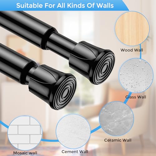 Image of 2 Pack Spring Tension Curtain Rod 8 to 12.5 Inch, DIY Mini Curtain Rods No Drill for Slim Window Cupboard Closet Sidelights, Black