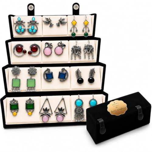 Image of 12 Pairs Oxidised Earrings Set for Women Girls with Stylish Organizer Box | Earring for Valentine Birthday for Girls Girlfriend Wife And Sister