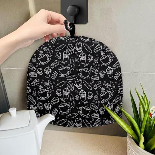 Image of Tea Cozy Insulated Warming Tea Pots Cosy Tea Cozies Creative Kitchen Accessory Teapot Dust Cover Tea Kettle Quilt for Home Indoor Tabletop Decoration, Coffee Bread Black
