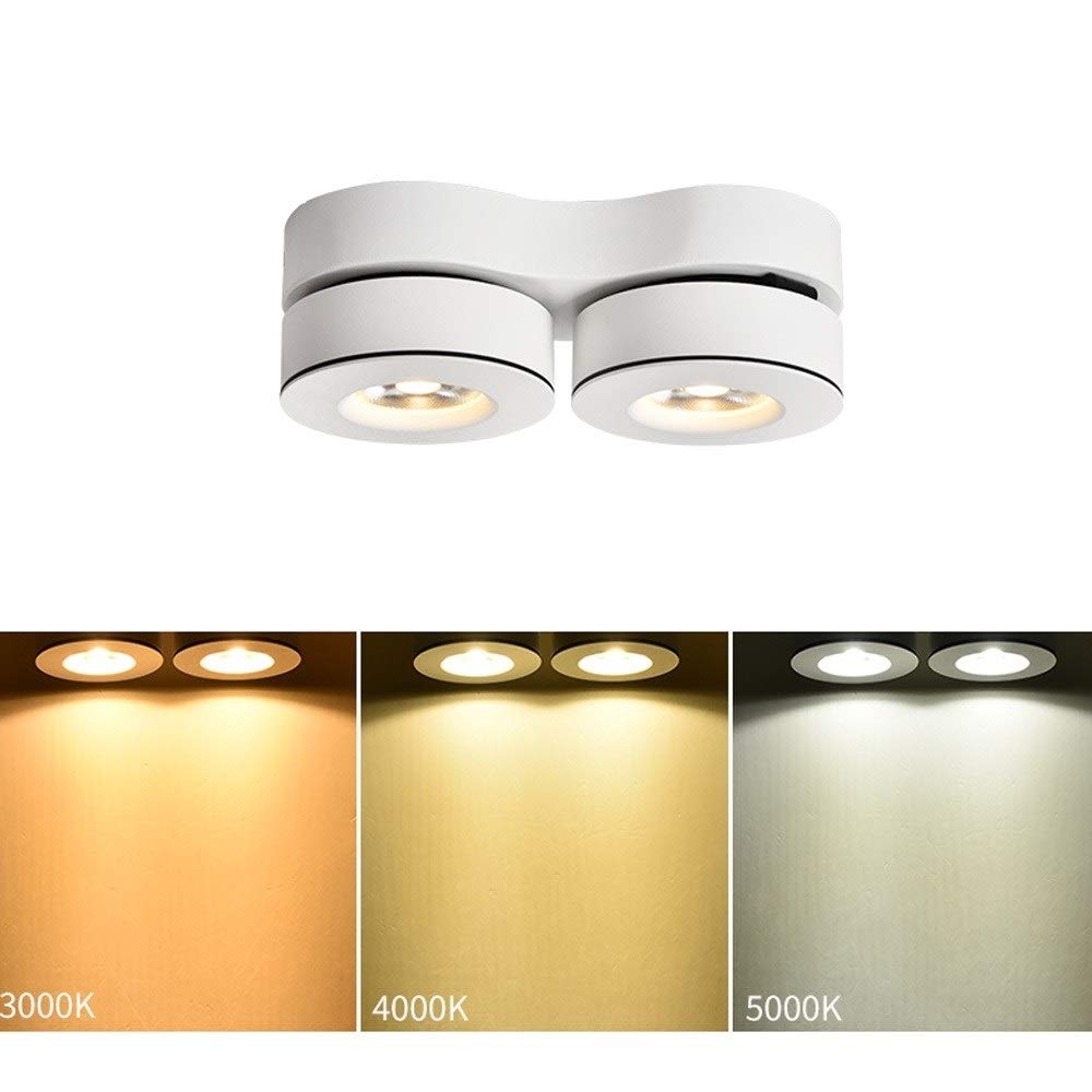 Faretti Da Incasso Nordici Super Luminosi A Doppia Testa Da 12W Cob, Senza Strobo, A Risparmio Energetico, Orientabili A 220°, Per Soffitto, Illuminazione Commerciale, Co,White-Warm light3000k