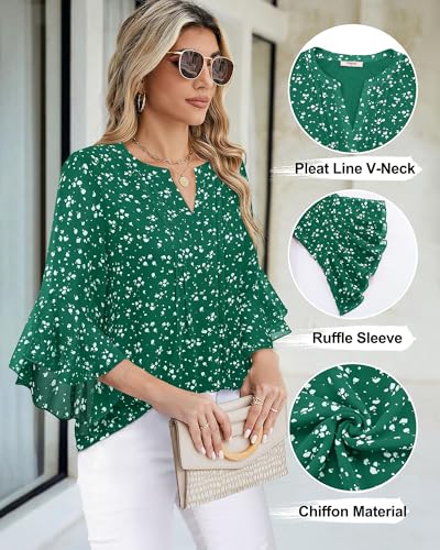 Image of Timeson Women's Short Sleeve V Neck Blouses Shirts Floral Double Layers Mesh Tunics Tops