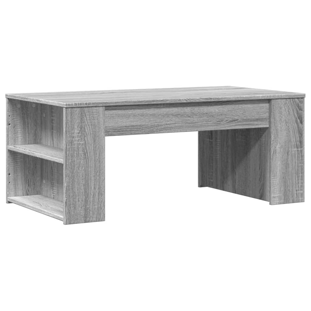 Mesa de centro gris Sonoma, 102 x 55 x 42 cm, moderna mesa de salón de madera con estante, mesa estable para sofás y sillones, elegante mesa de sofá con mucho espacio