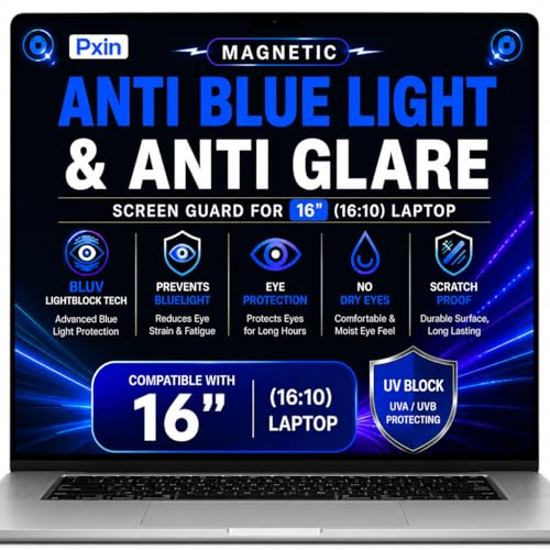 Image of Pxin Magnetic Laptop Anti Bluelight and Anti Glare Screen Guard compatible with 16 Inch (16:10) Laptop | BLUV Lightblock Tech | Scratch Proof | Prevents bluelight | Eye Protection | No Dry Eyes