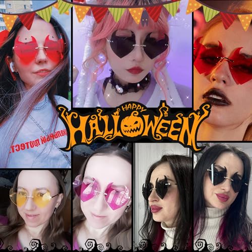 LIU·WEN Rimless Devil Horns Sunglasses For Women Novelty Funny Halloween Party Demon Ear Heart Shaped Eyewear2