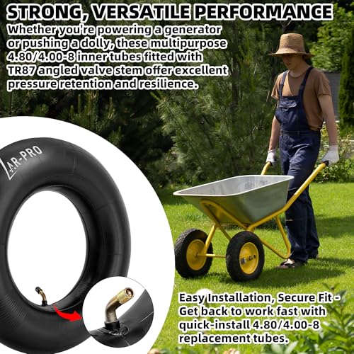 Image of AR-PRO 4.80 /4.00-8 inch Heavy Duty Inner Tube with TR87 Angled Valve Stem for Wheelbarrows, Wagons, Mowers, Hand Trucks, Go Kart and More 480 /400-8 4.80-8 Tires (2-Pack)