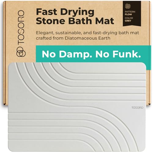 Image of TOSORO - Stone Bath Mat Diatomaceous Earth Shower Mat Non-Slip Super Absorbent Diatomite Stone Bath Mats for Bathroom Floor Quick Drying Natural Easy to Clean (23.5 x 15) - Grey