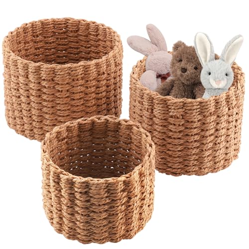 Zosenyer Geflochtener Korb, 3 Teiliger Aufbewahrungskorb, Stapelbarer Korb Geflochten Runder für die Aufbewahrung von Kleidung Kinderspielzeug Zubehör Kosmetik