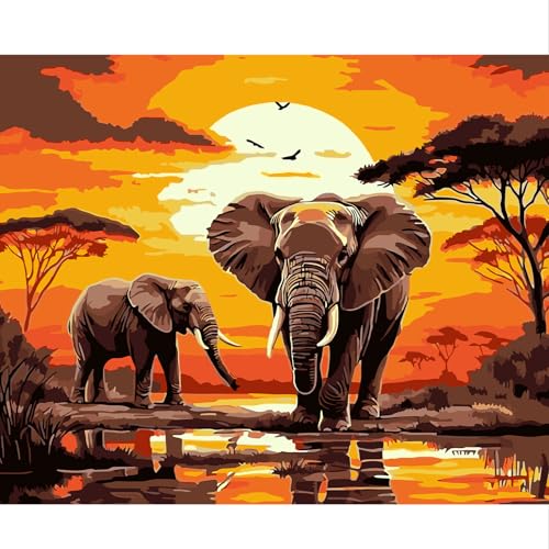 NEWENMO DIY Zwei Elefanten Malen Nach Zahlen Erwachsene,Sonnenuntergang Paint by Numbers Adult,Malen Nach Zahlen Kits,DIY Handgemalt Ölgemälde Set mit Pinseln und Acrylfarben,für Home Decor 40x50cm NEWENMO DIY Zwei Elefanten Malen Nach Zahlen Erwachsene,Sonnenuntergang Paint by Numbers Adult,Malen Nach Zahlen Kits,DIY Handgemalt Ölgemälde Set mit Pinseln und Acrylfarben,für Home Decor 40x50cm
