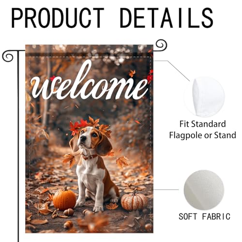 Image of Nuxovilar 12x18 inch Beagle Dog Fall Leaf Wreath Flag