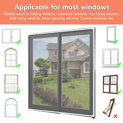 Magnetic Window Screen Adjustable DIY Window Net Max 47â x 51â Fiberglass Screens Mesh for House Windows with White Frames Grey Mesh - Image 5