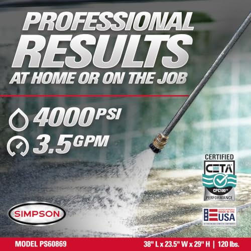 Image of Simpson Cleaning PS60869 PowerShot 4000 PSI Gas Pressure Washer, 3.5 GPM AAA Triplex Pump, Honda GX270 Engine, Includes Spray Gun, Wand, 5 QC Nozzle Tips, 3 /8-inch x 50-Foot Monster Hose, 49-State