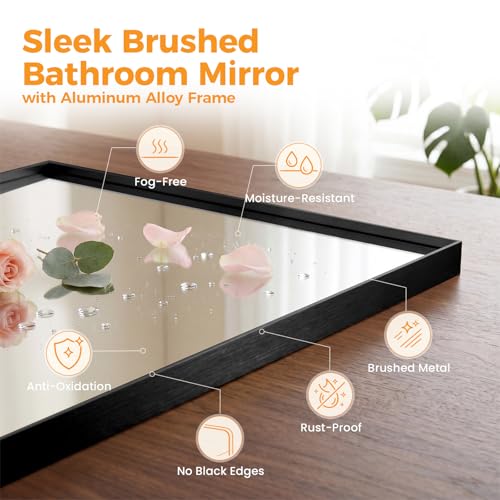 Image of NEWBULIG 22 inchx30 inch Wall Mirror, Bathroom Mirrors for Over Sink, Black|Matte Metal Framed Vanity Mirror with Tempered Glass, Entryway, Living Room, Bathroom