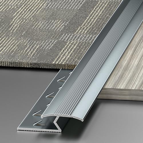 Tira de Umbral Tira de Transición de Alfombra para Baldosas/Laminado/Mármol, Tiras de Unión de Borde de Alfombra a Piso en Forma de Z de Metal, Barra de Transición Suave para Alfombra Cortable(Dark