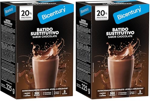Bicentury Batido sustitutivo con proteína sabor Chocolate, 225 gr (Paquete de 2)