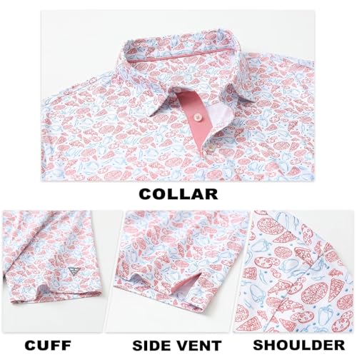 Image of M MAELREG Mens Golf Shirt Short Sleeve Dry Fit Print Moisture Wicking Performance Patterns Collared Polo Shirt