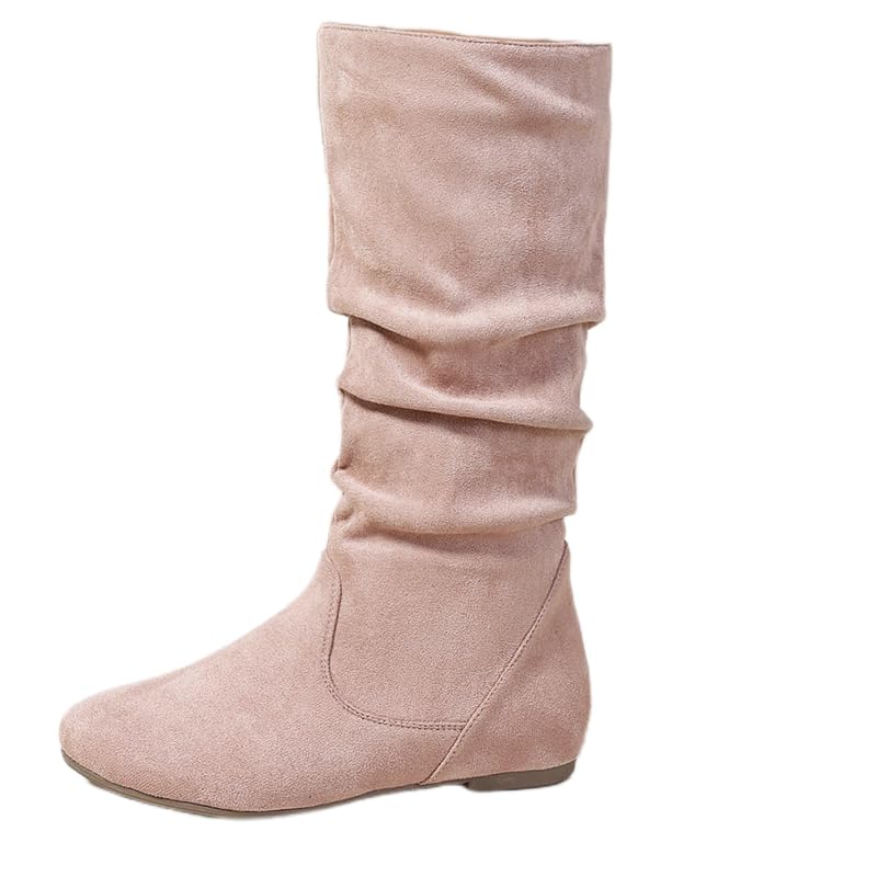 Womens Knee High Boots Falt Slouch Boots Tall Fall Boots Pull on Zip Up Flat Boots