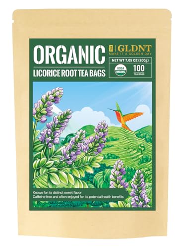 GLDNT Organic Licorice Root Tea Bags, Premium Natural Organic Licorice Tea, Warm & Natural Sweet Flavor, Caffeine Free, 100 Count