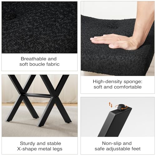 Image of Memobarco 18-Inch Vanity Stool Chair, Vanity Bench with Metal X-Legs, Ottoman Accent Stool with Breathable and Soft Boucle Fabric Saddle Seat, Black
