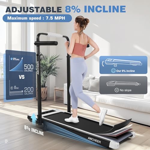 Image of ANCHEER Walking Pad Treadmill with Incline&Adjustable Height,8 in 1 Under Desk Treadmills with Removable Desk Workstation,Foldable Treadmill for Home 350lbs Max,3 Types Control,Installation-Free(W)