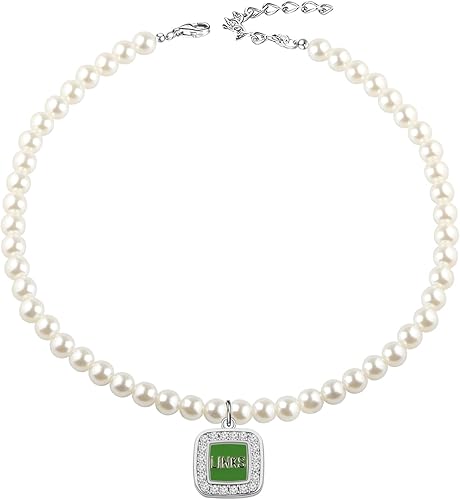 UJIMS Enlaces Regalos de hermandad de mujeres Pretty Green and White Links Symbol Collar de perlas Hermandad Joyería Sorority Parafernalia Regalo disponible en Yaxa El Salvador