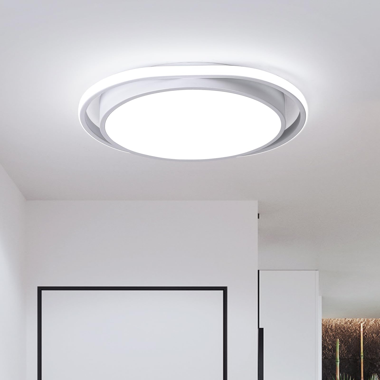 NaroumeModern LED Ceiling Light,White 41X31cm Flush Mount Ceiling Lamp,38W 6000K Metal Ceiling Chandelier Lighting Fixture for Living Room Bedroom Dining Room Office Hallway Closet Aisle (CRI 85+)