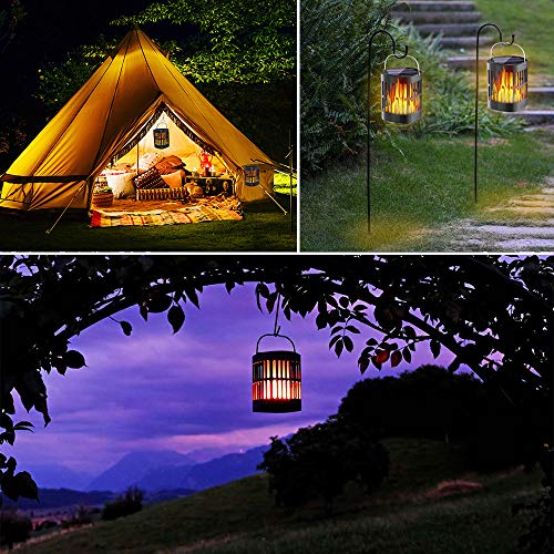 Bebrant Solar Lanterns Solar Powered and USB Charging Flickering Flames Solar Lights Outdoor Hanging Lanterns Waterproof Landscape Decoration Lighting Dusk to Dawn Auto On/Off for Halloween(2 Pack)