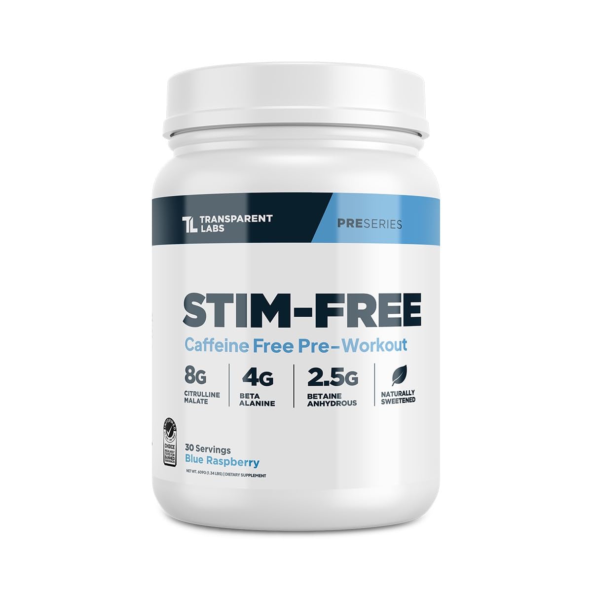 Transparent LabsStim-Free Pre-Workout - Caffeine & Stim Free Pre Workout Powder for Men and Women with Beta Alanine Powder, Citrulline Malate, & elevATP - 30 Servings, Blue Raspberry
