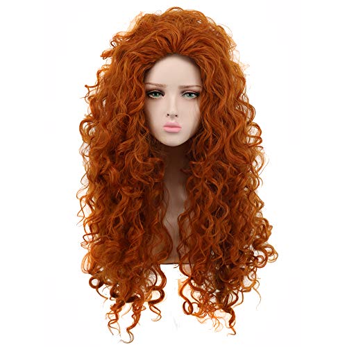 Yuehong Long Curly Orange Wig Heat Resistant Cosplay Wigs Good Shape Cos Wig