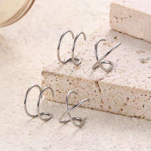 MILACOLATO 4Pcs 925 Sterling Silver Ear Cuffs for Women 14K Gold Plated Adjustable Ear Cuffs Non Piercing Minimalist Ear Cuff Earrings Fake Helix Cartilage Clip on Earrings Hypoallergenic3